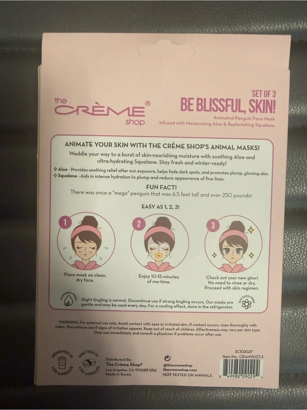 The Crème Shop Be Blissful, Skin! Penguin Sheet Mask Aloe + Squalane 3pc
